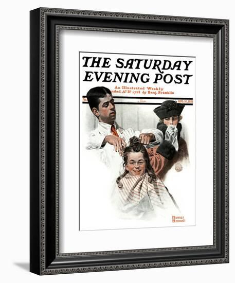 "First Haircut" Saturday Evening Post Cover, August 10,1918-Norman Rockwell-Framed Giclee Print