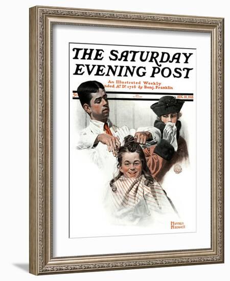 "First Haircut" Saturday Evening Post Cover, August 10,1918-Norman Rockwell-Framed Giclee Print