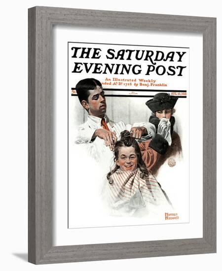 "First Haircut" Saturday Evening Post Cover, August 10,1918-Norman Rockwell-Framed Giclee Print