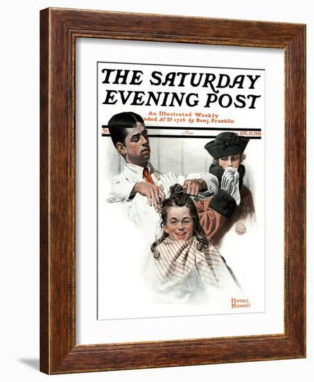 "First Haircut" Saturday Evening Post Cover, August 10,1918-Norman Rockwell-Framed Giclee Print