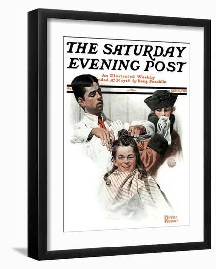 "First Haircut" Saturday Evening Post Cover, August 10,1918-Norman Rockwell-Framed Giclee Print