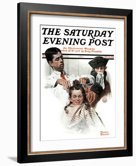 "First Haircut" Saturday Evening Post Cover, August 10,1918-Norman Rockwell-Framed Giclee Print