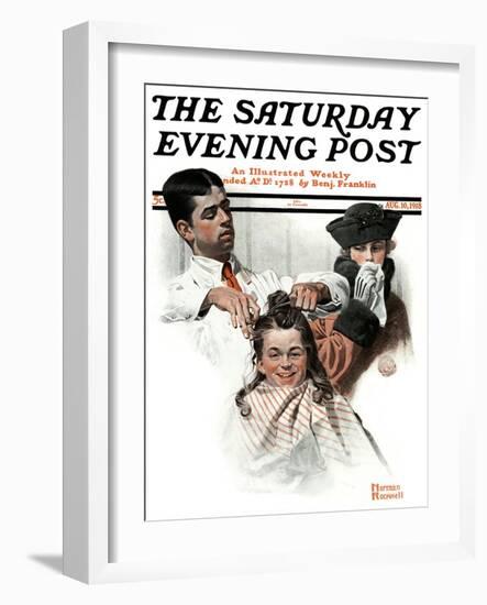 "First Haircut" Saturday Evening Post Cover, August 10,1918-Norman Rockwell-Framed Giclee Print