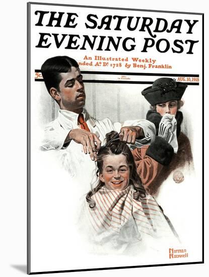 "First Haircut" Saturday Evening Post Cover, August 10,1918-Norman Rockwell-Mounted Giclee Print