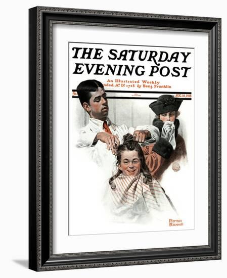 "First Haircut" Saturday Evening Post Cover, August 10,1918-Norman Rockwell-Framed Giclee Print