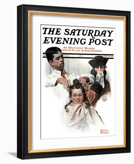 "First Haircut" Saturday Evening Post Cover, August 10,1918-Norman Rockwell-Framed Giclee Print