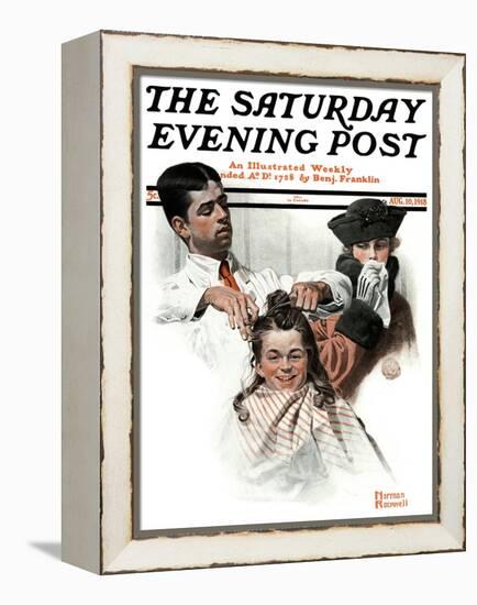 "First Haircut" Saturday Evening Post Cover, August 10,1918-Norman Rockwell-Framed Premier Image Canvas