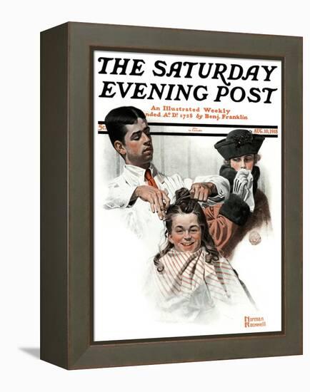 "First Haircut" Saturday Evening Post Cover, August 10,1918-Norman Rockwell-Framed Premier Image Canvas