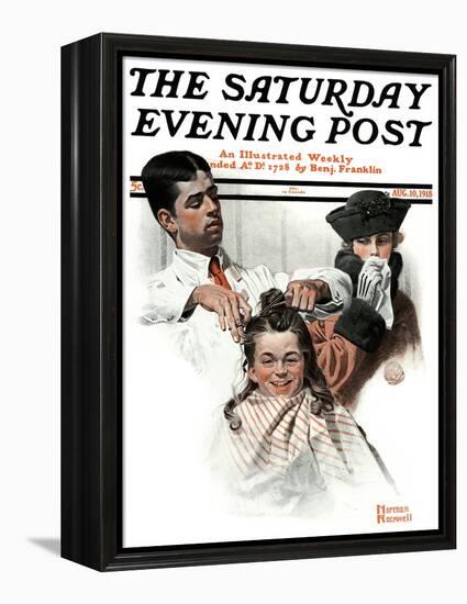 "First Haircut" Saturday Evening Post Cover, August 10,1918-Norman Rockwell-Framed Premier Image Canvas