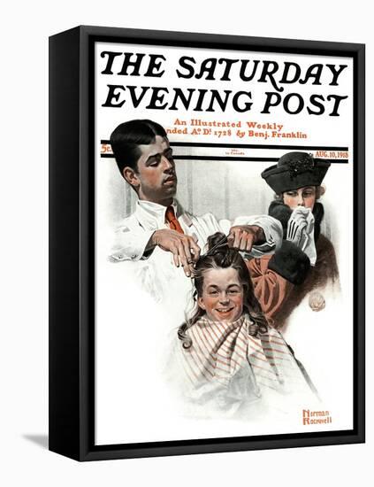 "First Haircut" Saturday Evening Post Cover, August 10,1918-Norman Rockwell-Framed Premier Image Canvas