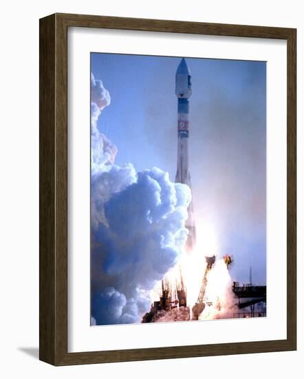 First in Europe's Galileo Satellite Navigation Program Blasts Off at the Baikonur Cosmodrome-null-Framed Photographic Print