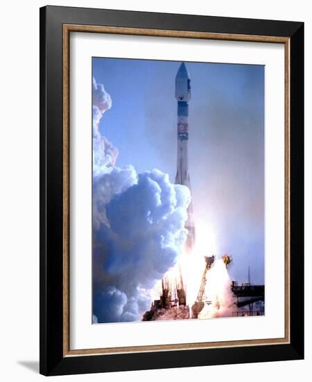 First in Europe's Galileo Satellite Navigation Program Blasts Off at the Baikonur Cosmodrome-null-Framed Photographic Print