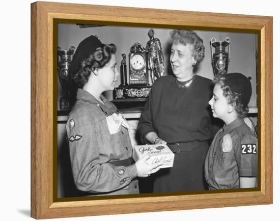 First Lady Bess Truman Purchases the First Box of Cookies to Start the Annual Girl Scout Fundraiser-null-Framed Stretched Canvas