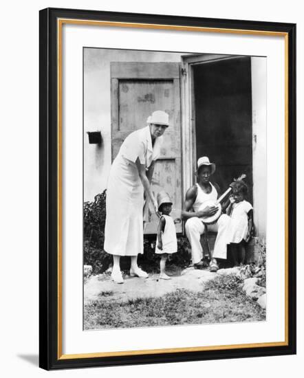 First Lady Eleanor Roosevelt Chatting with the Winn Family, of Christiansted, St Croix-null-Framed Photo