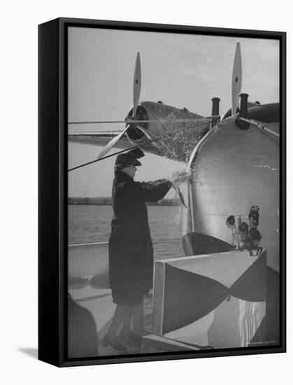 First Lady Eleanor Roosevelt on the Hull of Pan American's New Flying Boat the "Yankee Clipper"-Thomas D^ Mcavoy-Framed Premier Image Canvas