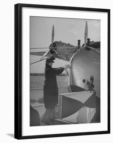 First Lady Eleanor Roosevelt on the Hull of Pan American's New Flying Boat the "Yankee Clipper"-Thomas D^ Mcavoy-Framed Premium Photographic Print