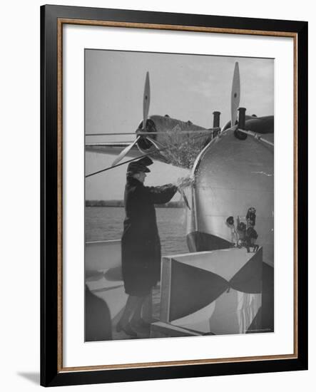 First Lady Eleanor Roosevelt on the Hull of Pan American's New Flying Boat the "Yankee Clipper"-Thomas D^ Mcavoy-Framed Premium Photographic Print