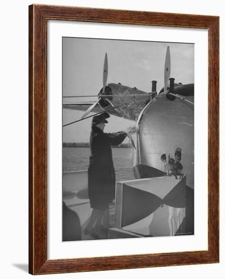 First Lady Eleanor Roosevelt on the Hull of Pan American's New Flying Boat the "Yankee Clipper"-Thomas D^ Mcavoy-Framed Premium Photographic Print