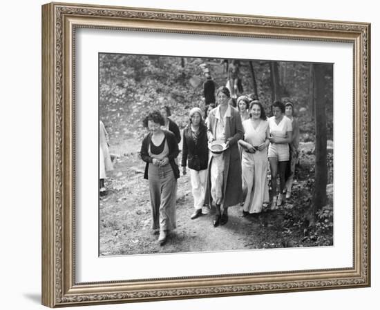 First Lady Eleanor Roosevelt Visits a Camp Tera for Unemployed Women Near Bear Mountain, NY-null-Framed Photo