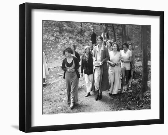 First Lady Eleanor Roosevelt Visits a Camp Tera for Unemployed Women Near Bear Mountain, NY-null-Framed Photo