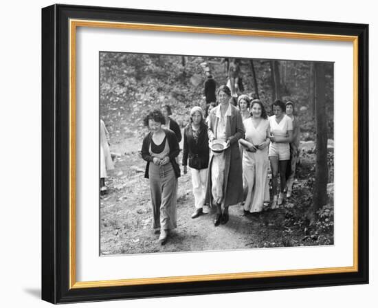 First Lady Eleanor Roosevelt Visits a Camp Tera for Unemployed Women Near Bear Mountain, NY-null-Framed Photo