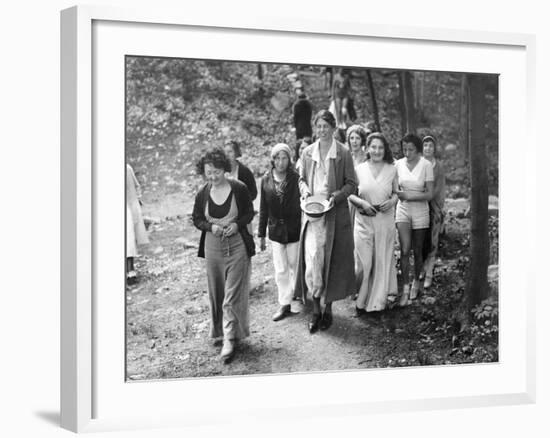 First Lady Eleanor Roosevelt Visits a Camp Tera for Unemployed Women Near Bear Mountain, NY-null-Framed Photo