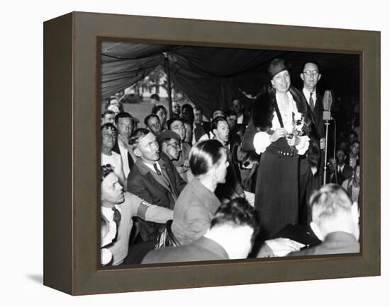 First Lady Eleanor Roosevelt Visits Indigent Remnant of Bonus Army at Fort Hunt, Virginia, May 1933-null-Framed Stretched Canvas