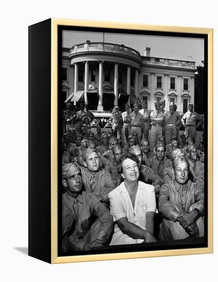 First Lady Eleanor Roosevelt with a Large Group of US Soldiers-Thomas D. Mcavoy-Framed Premier Image Canvas