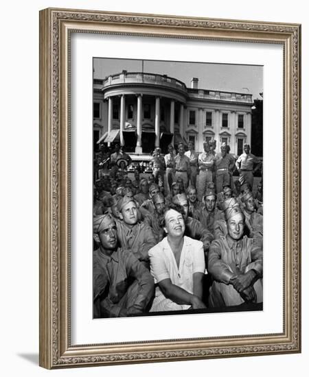 First Lady Eleanor Roosevelt with a Large Group of US Soldiers-Thomas D. Mcavoy-Framed Photographic Print