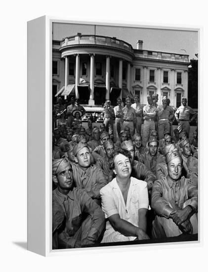 First Lady Eleanor Roosevelt with a Large Group of US Soldiers-Thomas D. Mcavoy-Framed Premier Image Canvas