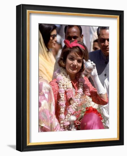 First Lady Jackie Kennedy is Welcomed at the Jaipur Airport During Her Tour of India-Art Rickerby-Framed Photographic Print