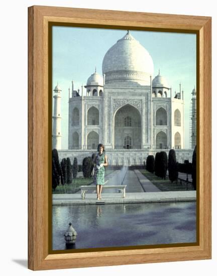 First Lady Jackie Kennedy Standing by Reflecting Pool in Front of Taj Mahal During Visit to India-Art Rickerby-Framed Premier Image Canvas