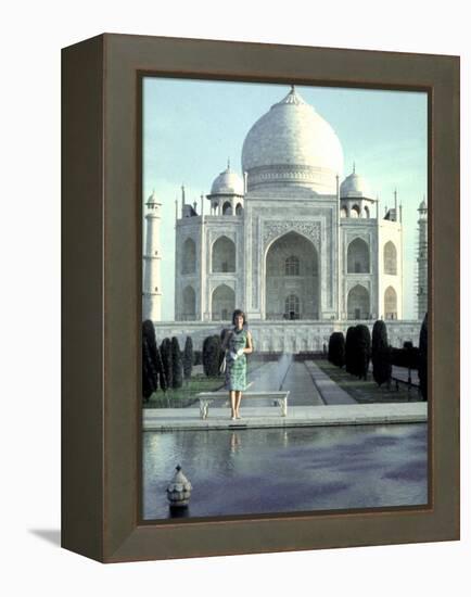 First Lady Jackie Kennedy Standing by Reflecting Pool in Front of Taj Mahal During Visit to India-Art Rickerby-Framed Premier Image Canvas