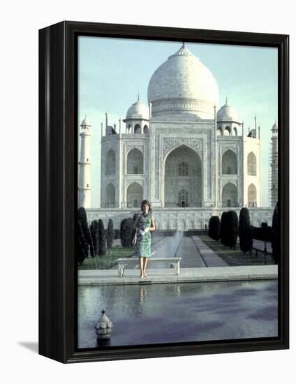 First Lady Jackie Kennedy Standing by Reflecting Pool in Front of Taj Mahal During Visit to India-Art Rickerby-Framed Premier Image Canvas