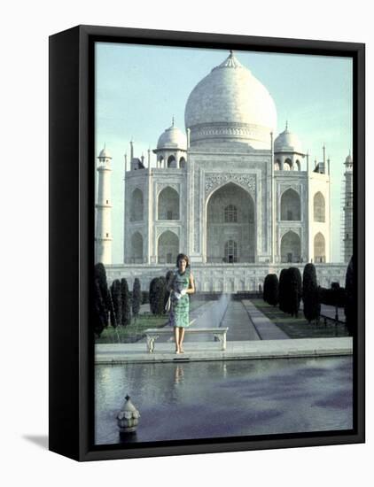 First Lady Jackie Kennedy Standing by Reflecting Pool in Front of Taj Mahal During Visit to India-Art Rickerby-Framed Premier Image Canvas