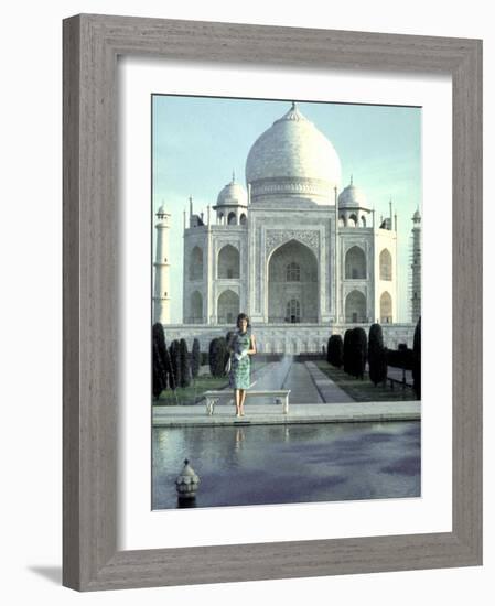 First Lady Jackie Kennedy Standing by Reflecting Pool in Front of Taj Mahal During Visit to India-Art Rickerby-Framed Photographic Print