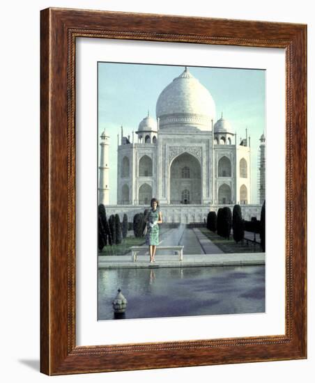 First Lady Jackie Kennedy Standing by Reflecting Pool in Front of Taj Mahal During Visit to India-Art Rickerby-Framed Photographic Print