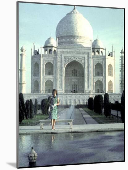 First Lady Jackie Kennedy Standing by Reflecting Pool in Front of Taj Mahal During Visit to India-Art Rickerby-Mounted Photographic Print