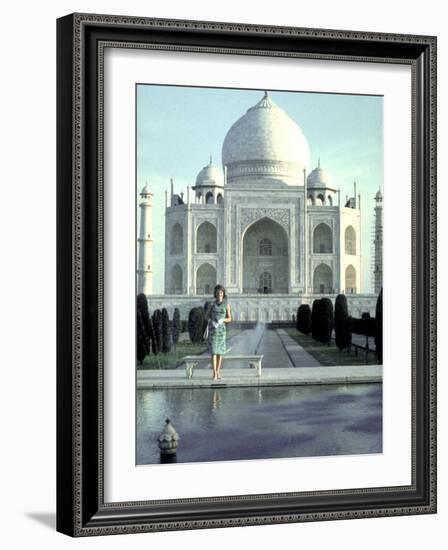 First Lady Jackie Kennedy Standing by Reflecting Pool in Front of Taj Mahal During Visit to India-Art Rickerby-Framed Photographic Print