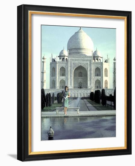 First Lady Jackie Kennedy Standing by Reflecting Pool in Front of Taj Mahal During Visit to India-Art Rickerby-Framed Photographic Print