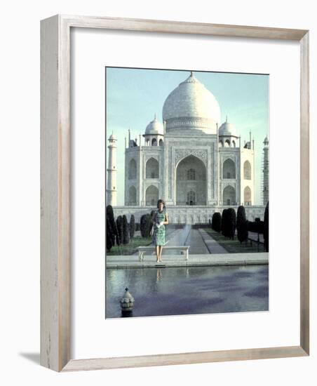 First Lady Jackie Kennedy Standing by Reflecting Pool in Front of Taj Mahal During Visit to India-Art Rickerby-Framed Photographic Print