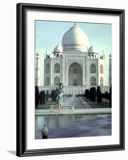 First Lady Jackie Kennedy Standing by Reflecting Pool in Front of Taj Mahal During Visit to India-Art Rickerby-Framed Photographic Print