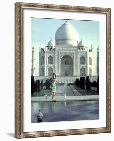 First Lady Jackie Kennedy Standing by Reflecting Pool in Front of Taj Mahal During Visit to India-Art Rickerby-Framed Photographic Print