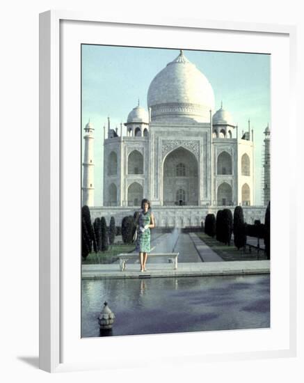 First Lady Jackie Kennedy Standing by Reflecting Pool in Front of Taj Mahal During Visit to India-Art Rickerby-Framed Photographic Print