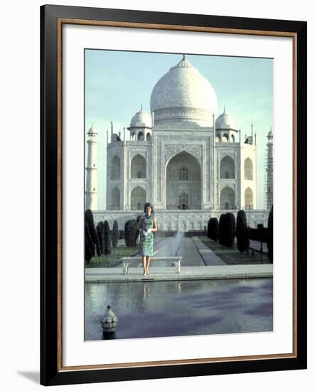 First Lady Jackie Kennedy Standing by Reflecting Pool in Front of Taj Mahal During Visit to India-Art Rickerby-Framed Photographic Print