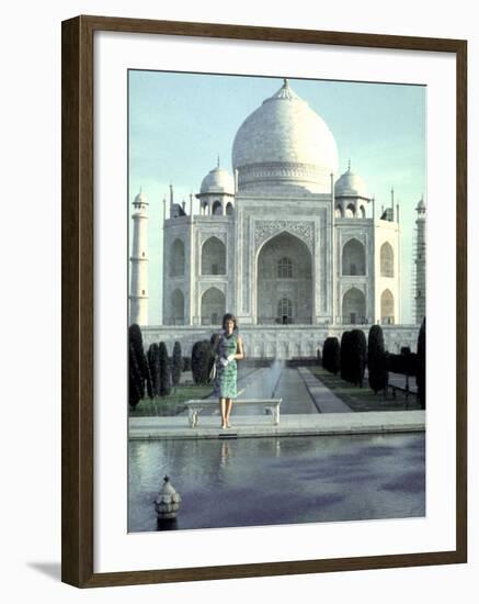 First Lady Jackie Kennedy Standing by Reflecting Pool in Front of Taj Mahal During Visit to India-Art Rickerby-Framed Photographic Print