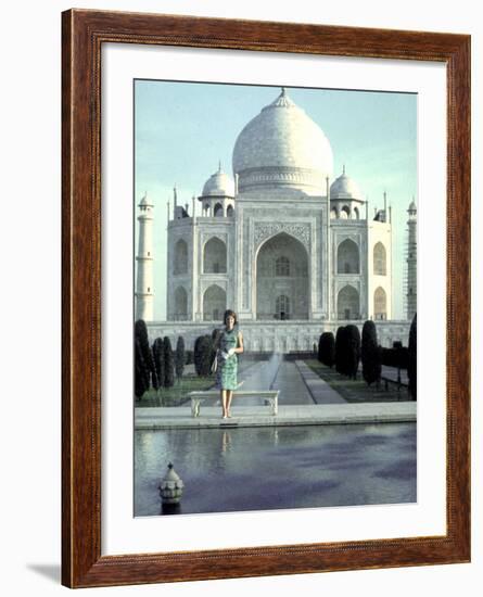 First Lady Jackie Kennedy Standing by Reflecting Pool in Front of Taj Mahal During Visit to India-Art Rickerby-Framed Photographic Print