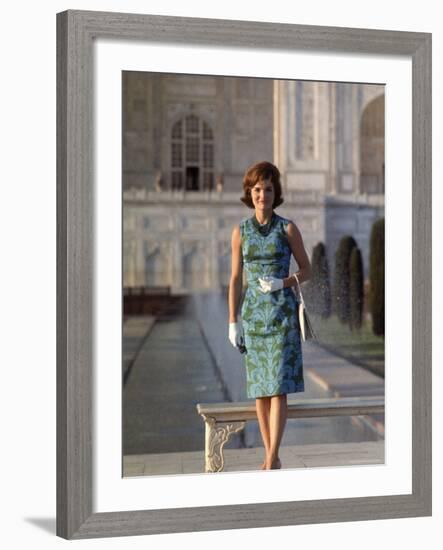 First Lady Jackie Kennedy Standing on the Grounds of the Taj Mahal During Visit to India-Art Rickerby-Framed Premium Photographic Print