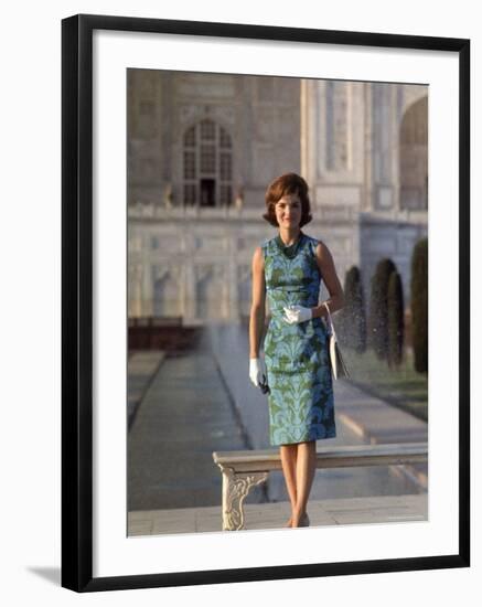 First Lady Jackie Kennedy Standing on the Grounds of the Taj Mahal During Visit to India-Art Rickerby-Framed Premium Photographic Print