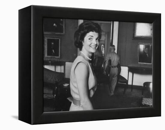 First Lady Jackie Kennedy Supervising Workman in Room at the White House-Ed Clark-Framed Premier Image Canvas